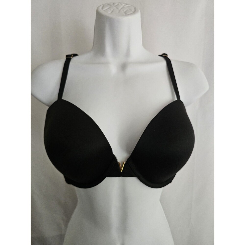 Victorias Secret Lined Demi Bra Size 34DD Black Underwire Convertible Straps